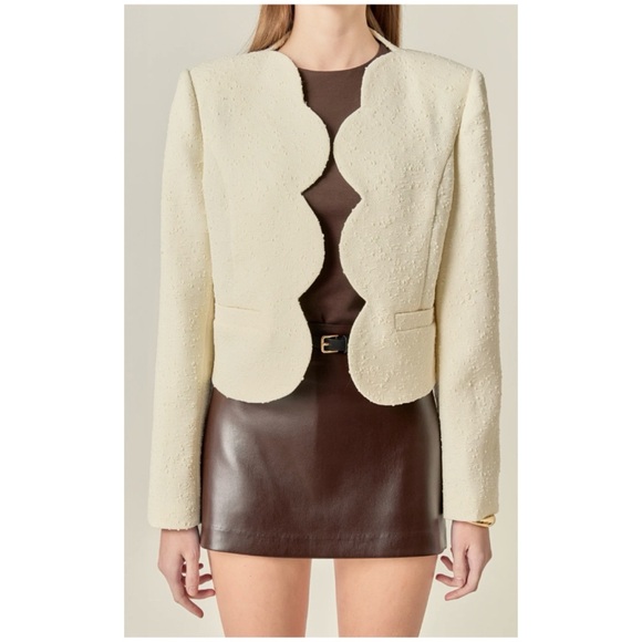 English Factory Ivory Scallop Edge Textured Blazer Jacket Top M - Picture 2 of 14